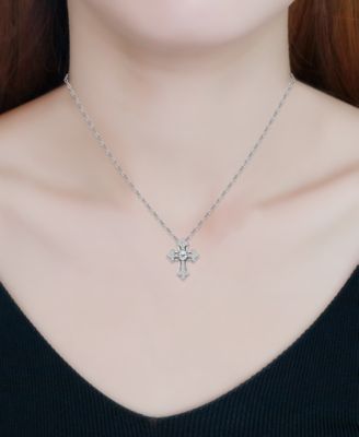 Cubic Zirconia Cross Pendant Necklace in Sterling Silver, 16" +2" extender, Exclusively at Macy's