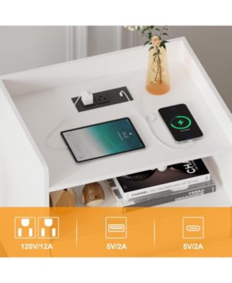 Set of 2 Rattan Charging Station Modern Nightstand