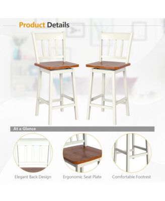 2PCS Bar Stool 24.5'' Swivel Counter Height Chair w/ Footrest