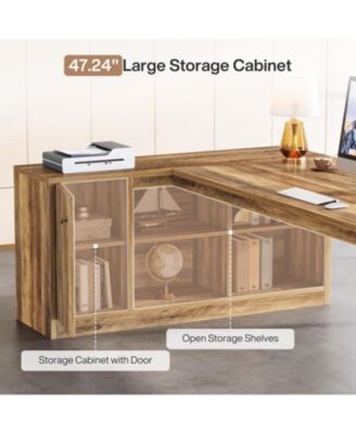 72.8" L-Shaped Desk, Large Executive Desk with 47.24" Cabinet, Office Desk with Storage Shelves, Farmhouse Wood Computer Desk