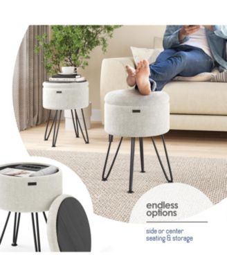 Modern Boucle Round Ottoman with Hidden Storage – Foot Stool, Makeup Vanity Stool, Small Ottoman Foot Rest, Perfect for Living Room