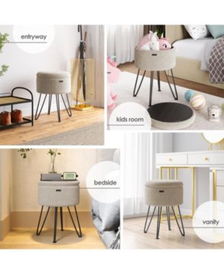 Modern Boucle Round Ottoman with Hidden Storage – Foot Stool, Makeup Vanity Stool, Small Ottoman Foot Rest, Perfect for Living Room