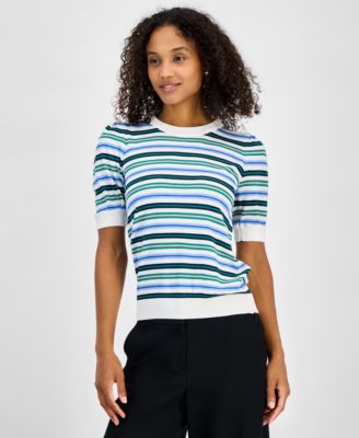 T Tahari - Women's Striped Puff-Sleeve Top