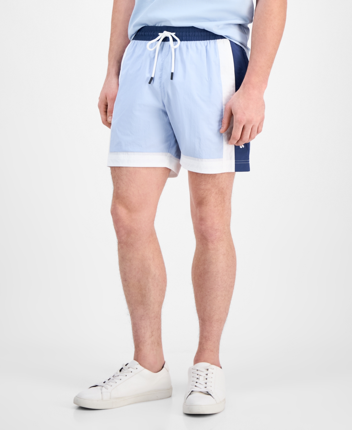 Hugo Boss Men's Colorblocked Drawstring 5" Swim Shorts In Light Pastel Blue