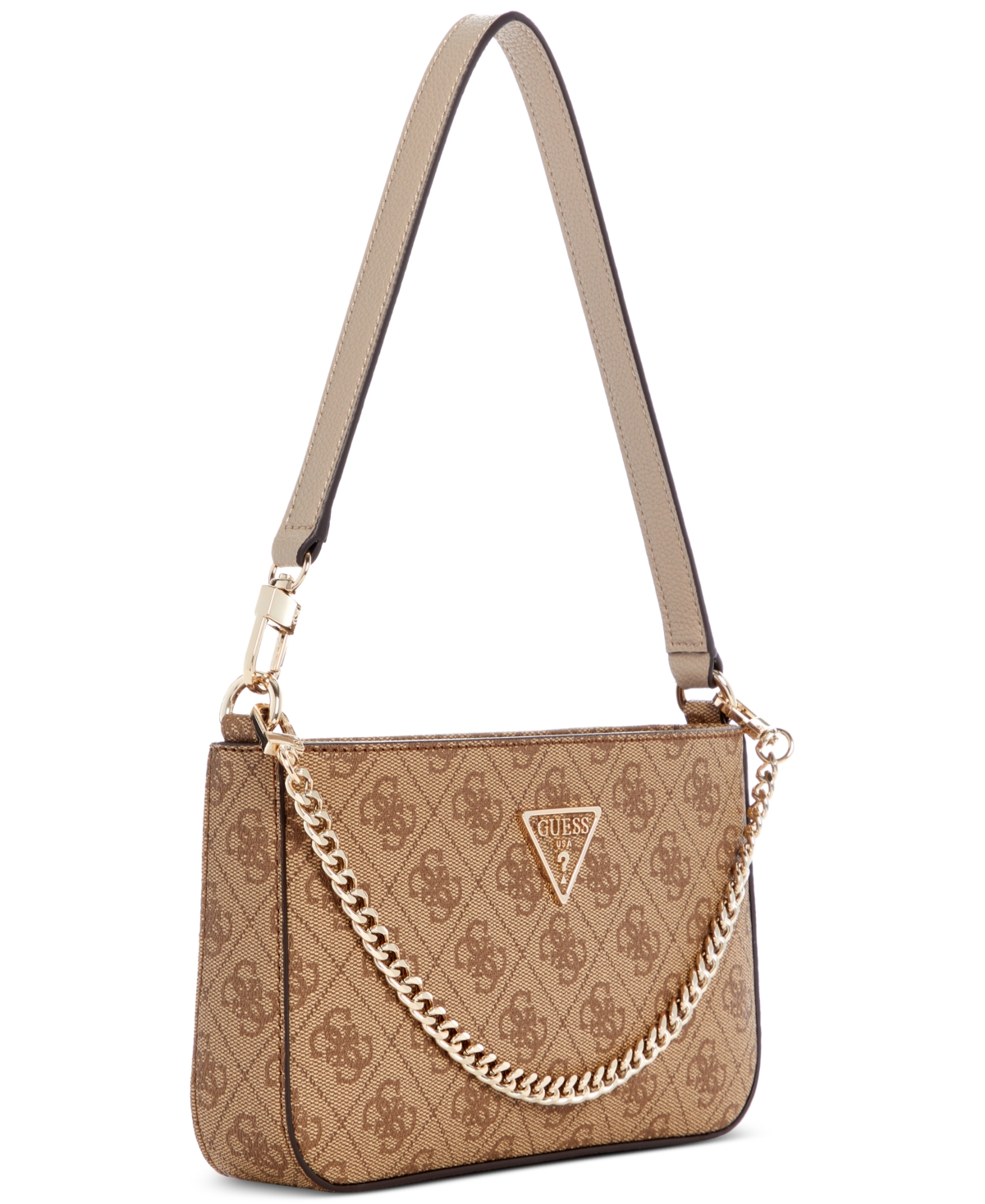 Shop Guess Noelle Mini Top Zip Shoulder With Removeable Chain In Latte Logo