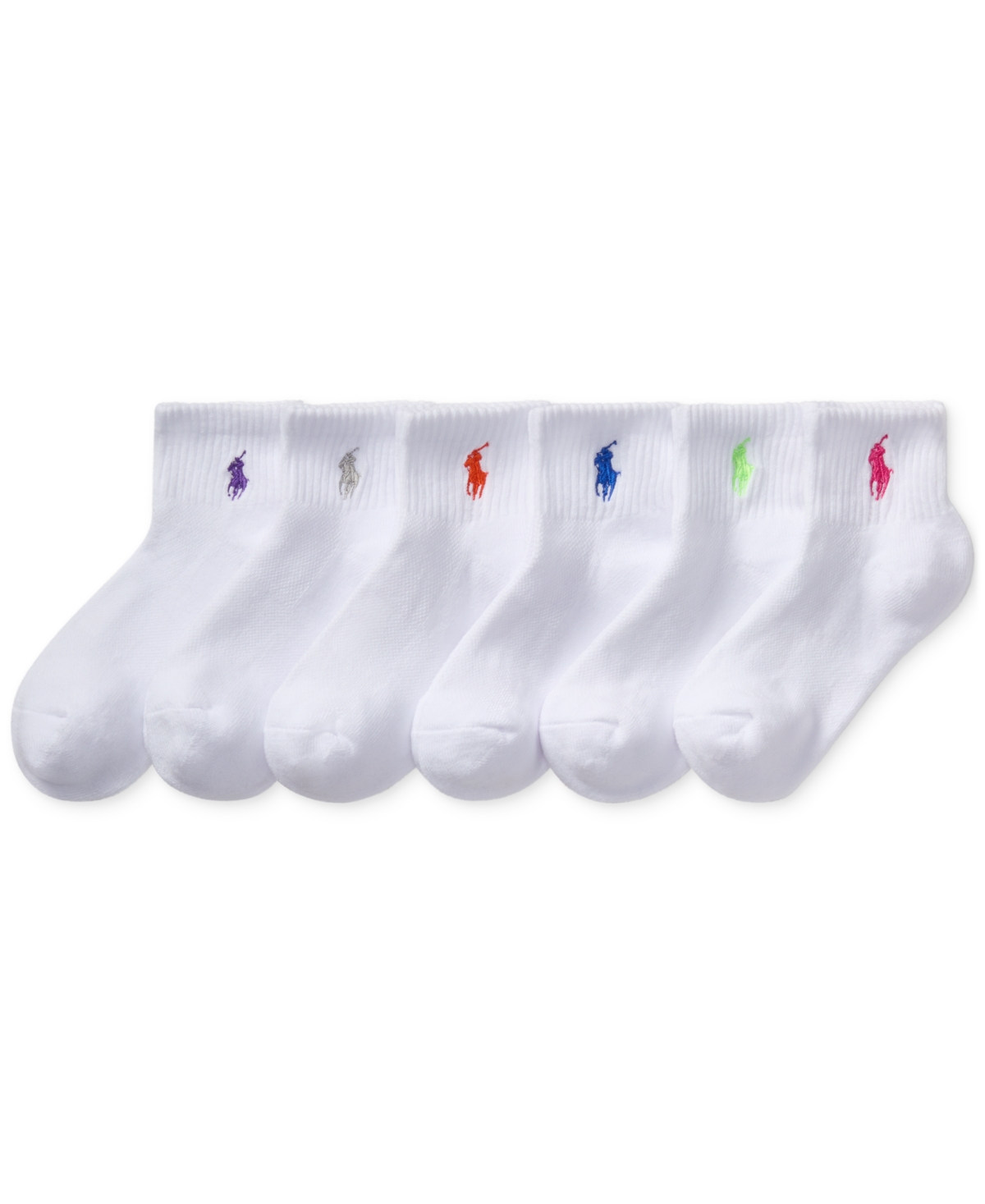 Polo Ralph Lauren Little & Big Girls Sport Quarter Socks, 6-pack In White