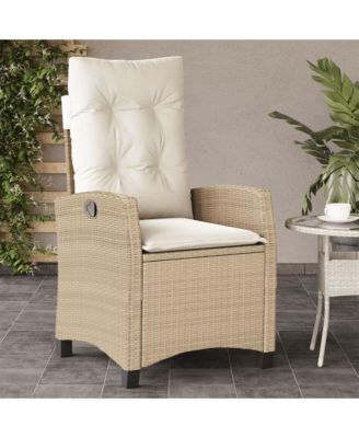 Reclining Patio Chair with Cushions Beige Poly Rattan