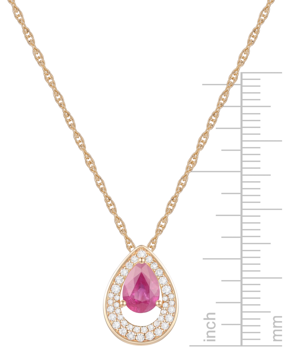 Macy's Sapphire (7/8 Ct. T.w.) & Diamond (1/5 Ct. T.w.) Pear Pendant 18" Necklace In 14k White Gold (availa In Ruby
