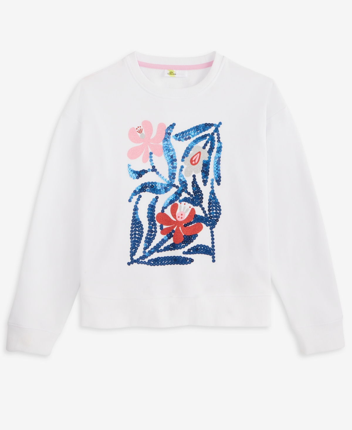 Epic Threads Girls Sequined Floral Sweatshirt, Exclusively At Macy's In Bright Whi