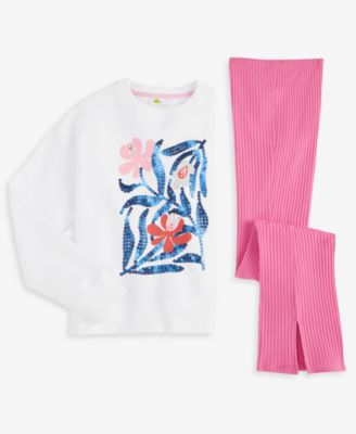 Shop Epic Threads Girls Sequined Floral Sweatshirt Rib Flare Leg Leggings Exclusively At Macys In Bright Whi