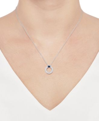 Sapphire (1/4 ct. t.w.) & Diamond (1/4 ct. t.w.) Circular Pendant 18" Necklace in 14k White Gold (Also Available in Ruby & Emerald)