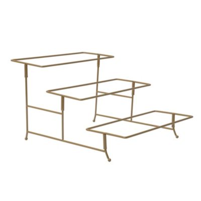 Gracious Dining Dinnerware, 3-Tier Rectangle Plate Serving Set with Gold Metal Stand, White