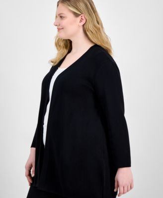 Plus Size Open-Front Long-Sleeve Side-Slit Cardigan 