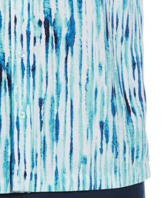 Men's Watercolor Stripe Print Short Sleeve Button-Down Shirt