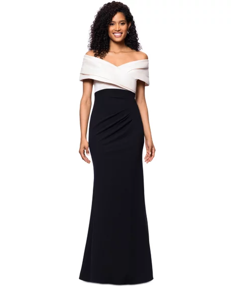 Petite Off-The-Shoulder Sweetheart-Neckline Gown - Champagne Black