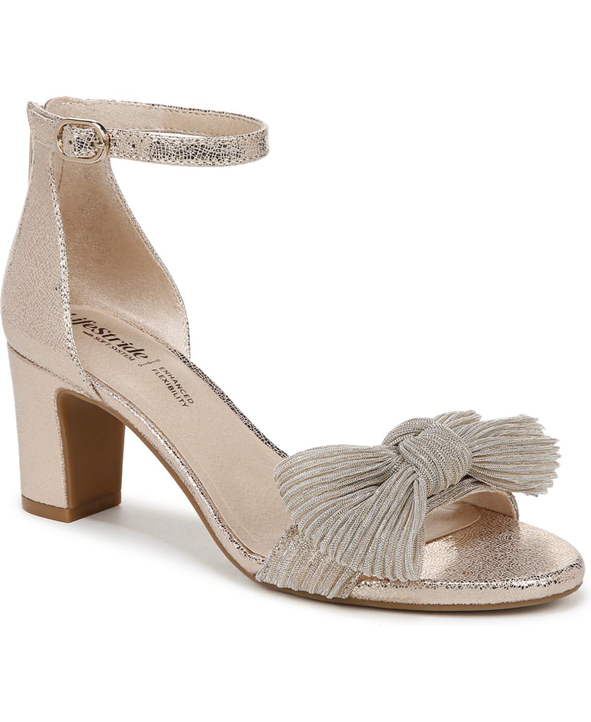 LIFESTRIDE WOMEN'S FLORENCE-BOW TWO PIECE BLOCK HEEL ANKLE STRAP SANDALS 