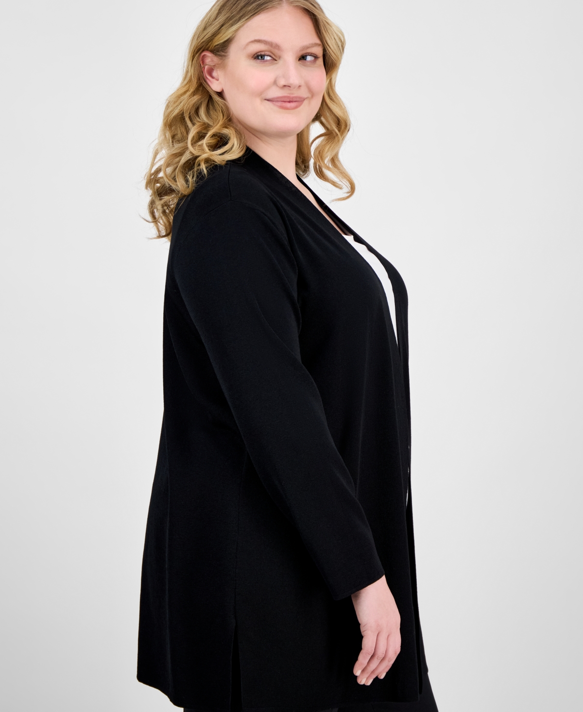 ANNE KLEIN PLUS SIZE NAPA OPEN-FRONT CARDIGAN 