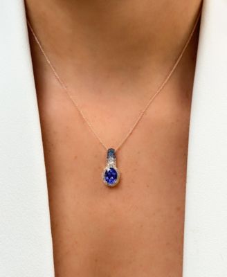 Blueberry Tanzanite (1-5/8 ct. t.w.), Denim Ombr&eacute; (1/4 ct. t.w.), White Sapphire (1/10 ct. t.w.) & Nude Diamond (1/6 ct. t.w.) 20" Adjustable Pendant Necklace in 14k Rose Gold
