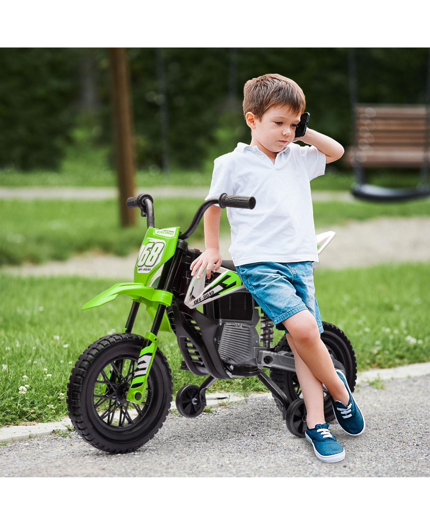 Детская игрушка Qaba 12V Kids Motorcycle with Twist-Grip Throttle & Rear Suspension, 66 lbs. Capacity, Ages 3-7, цвет: Зелёный — фото 2