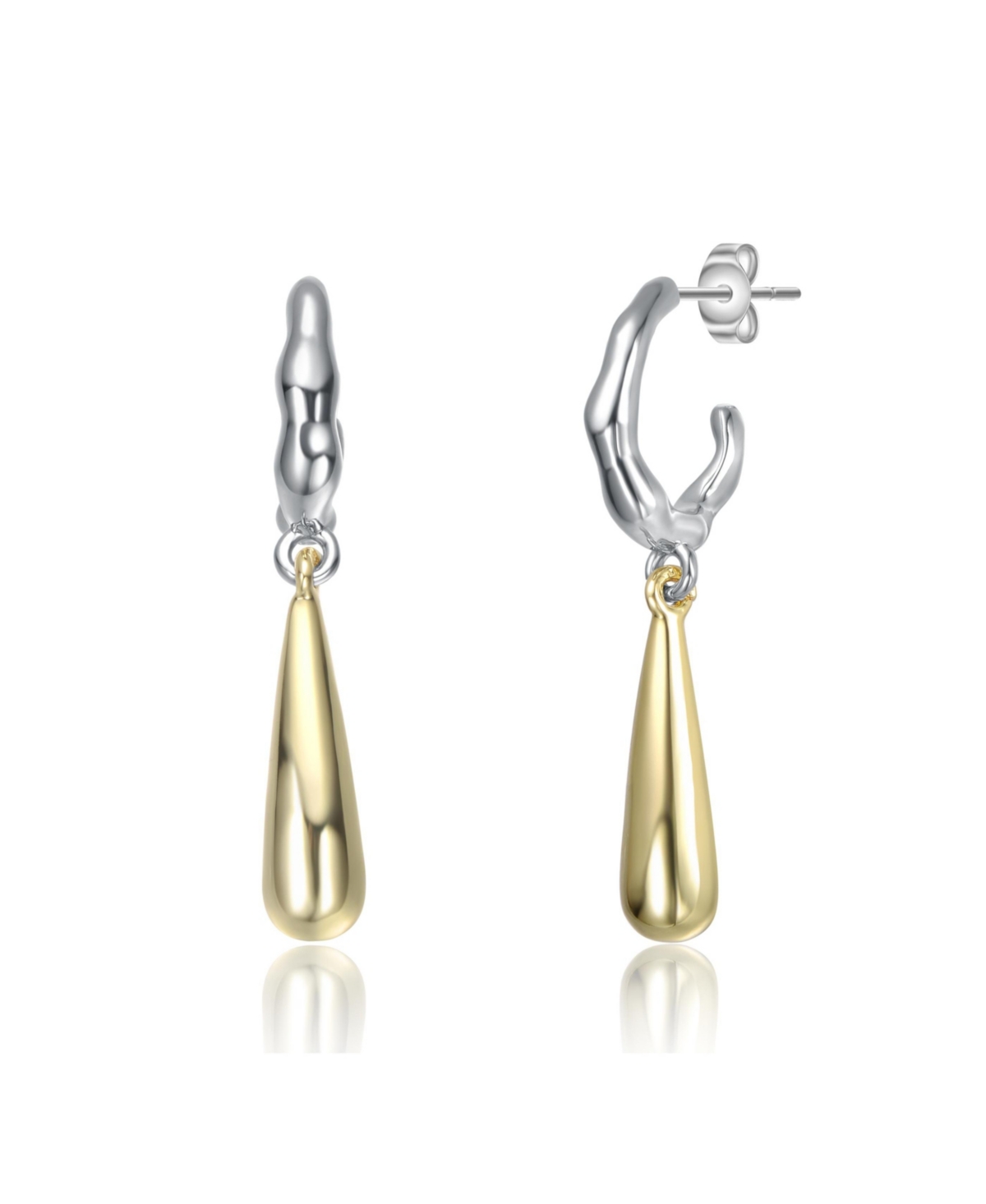 Two-Tone White Gold Plated or 14K Gold Plated C-Hoop Briolette Drop Earrings - Gold