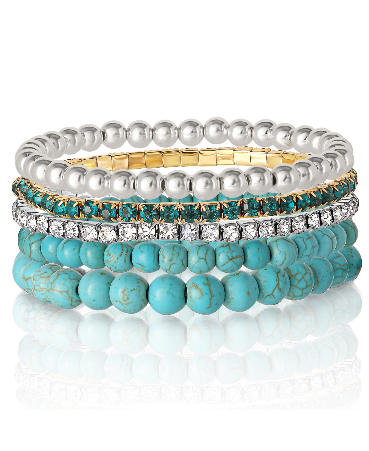 Crystal Stretch Bracelet - 5 Piece Set - Turquoise