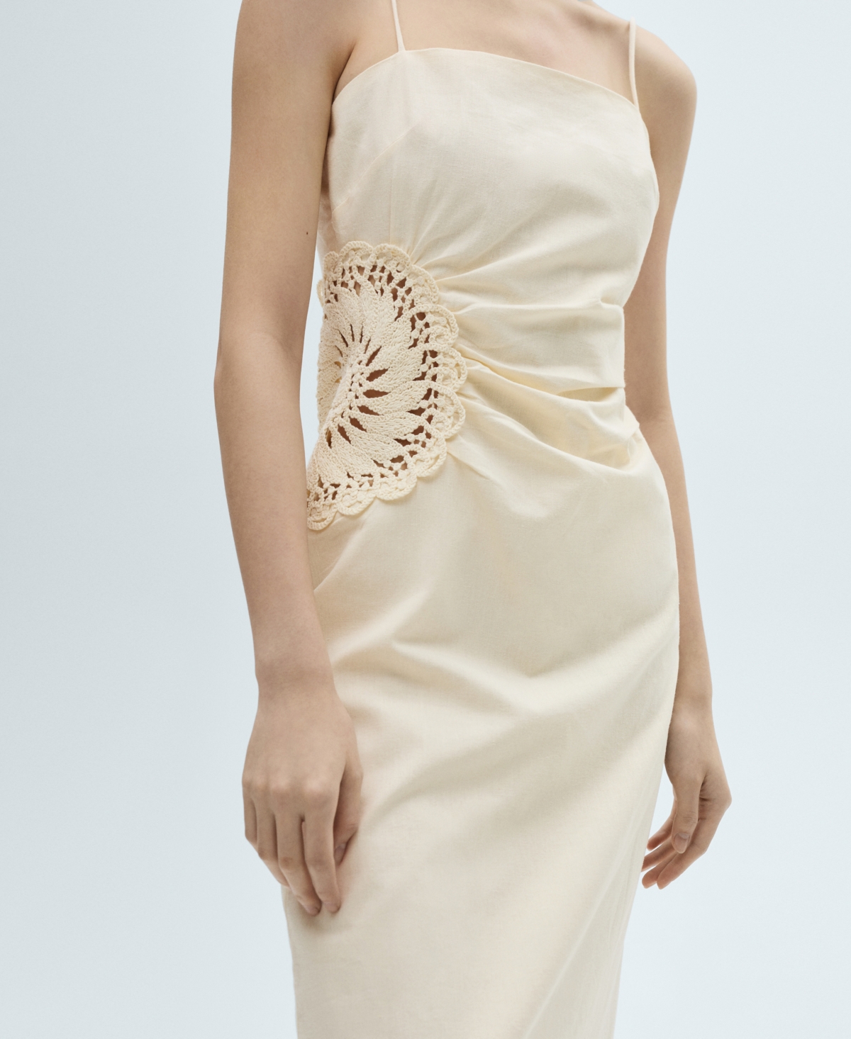 Mango Women's Openwork Flower Midi Dress In Ecru