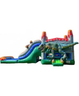T-Rex Dinosaur Inflatable Water Slide Bounce House Combo with Splash Pool (with Air Blower), Commercial Grade, 100% PVC Vinyl, for Kids and Adults, Basketball Hoop, Outdoor Backyard, Wet Dry