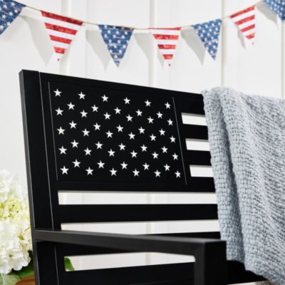 Indoor Outdoor Steel Garden Bench w/ American Flag Backrest, 790lb Capacity