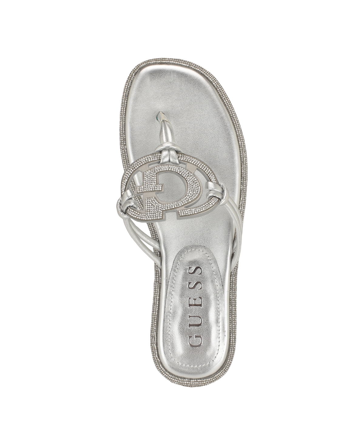Guess Women's Saima G Cutout Rhinestone Flat Sandals In Silver Metallic Crystal Rhinestone