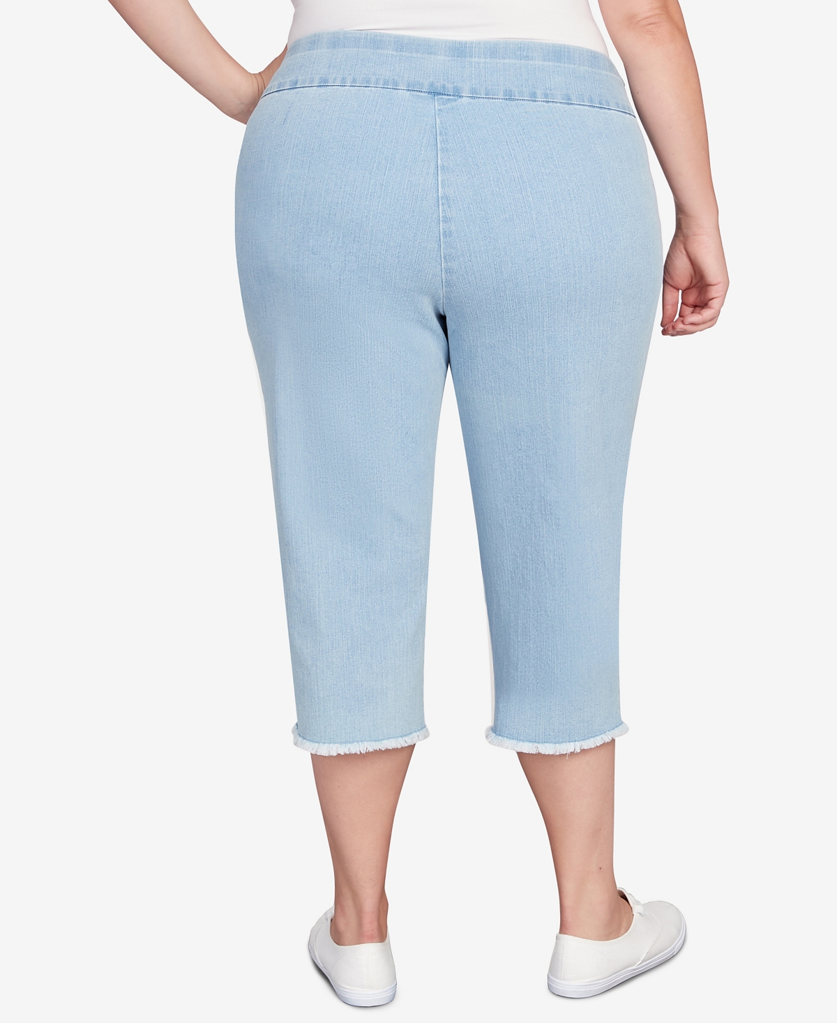 Alfred Dunner Plus Size Classic Neutrals Superstretch Denim Fringe Capri Pants In Light Denim