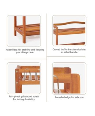 5-Tier Acacia Wood Shoe Rack with Side Metal Hooks