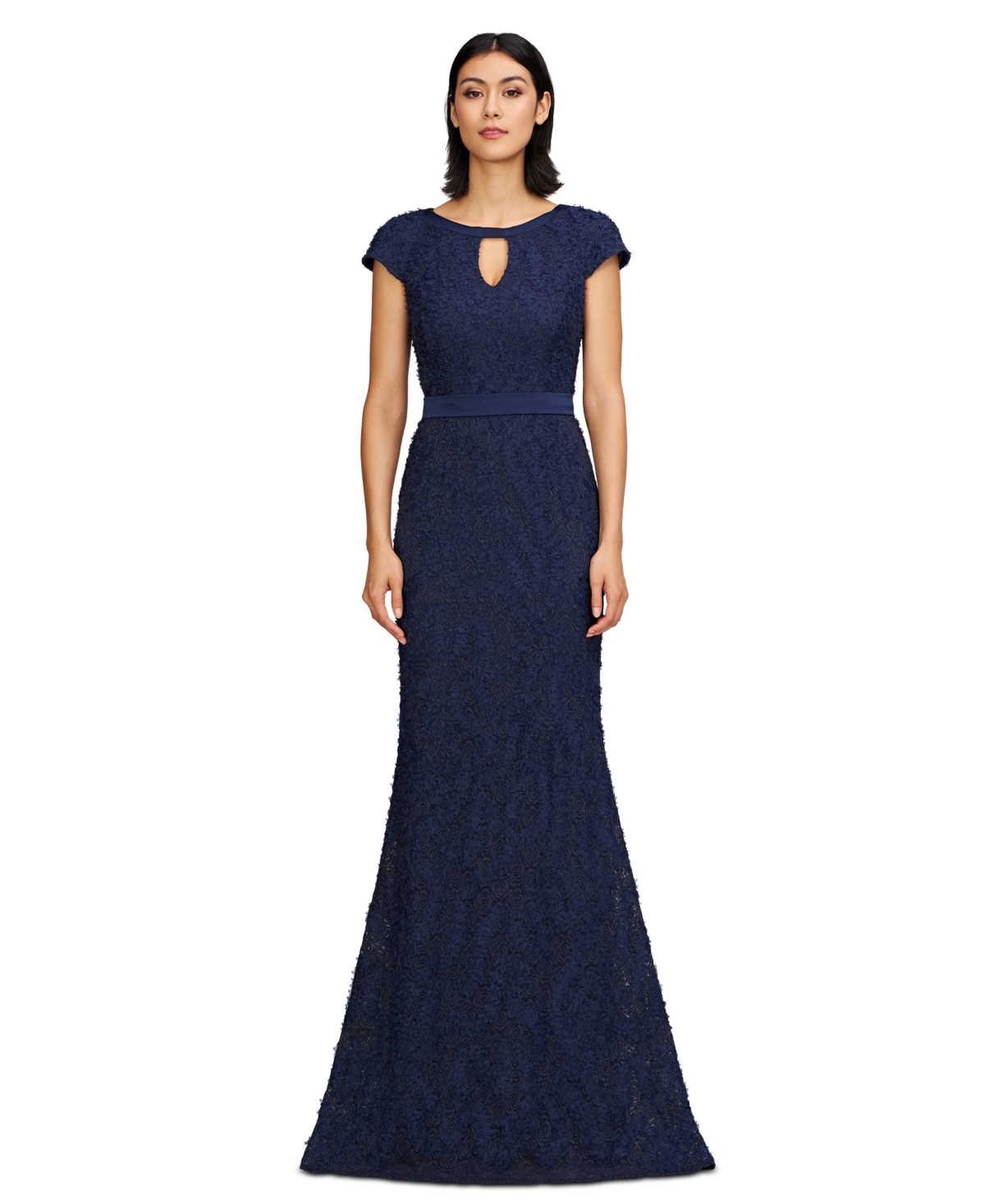 Women's Leigh 3D-Floral Keyhole-Cutout Gown - Navy