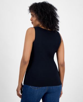 Women's Cotton Scalloped V-Neck Sleeveless Top