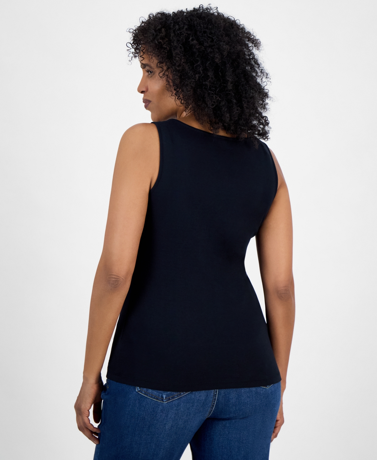 Style & Co Women's Cotton Scalloped V-neck Sleeveless Top, Exclusively At Macy's In Deep Black