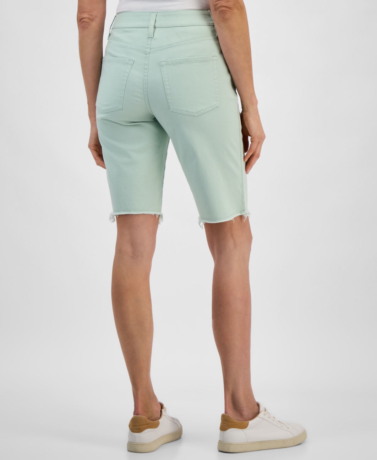 Shop Style & Co Women's Mid-rise Raw-edge Bermuda Jean Shorts, Created For Macy's In Enchated Mint