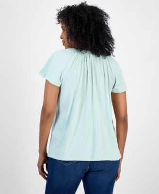 Style & Co Women's Flutter-Sleeve Gathered-Neck Top