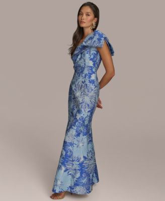 Women's Jacquard Bow-Trim One-Shoulder Gown