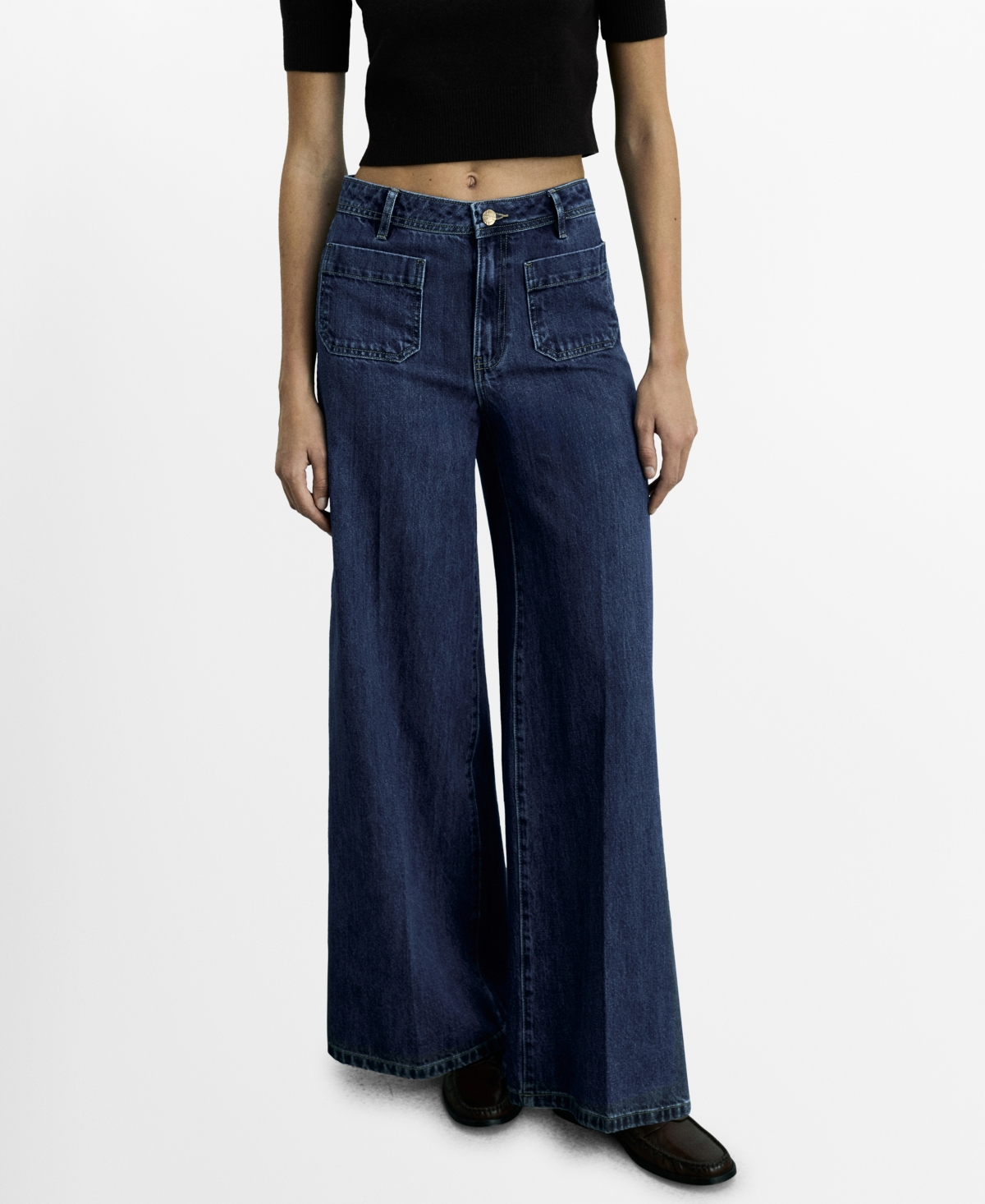 Mango Wideleg Jeans With Pockets Dark Blue In Dark Blue