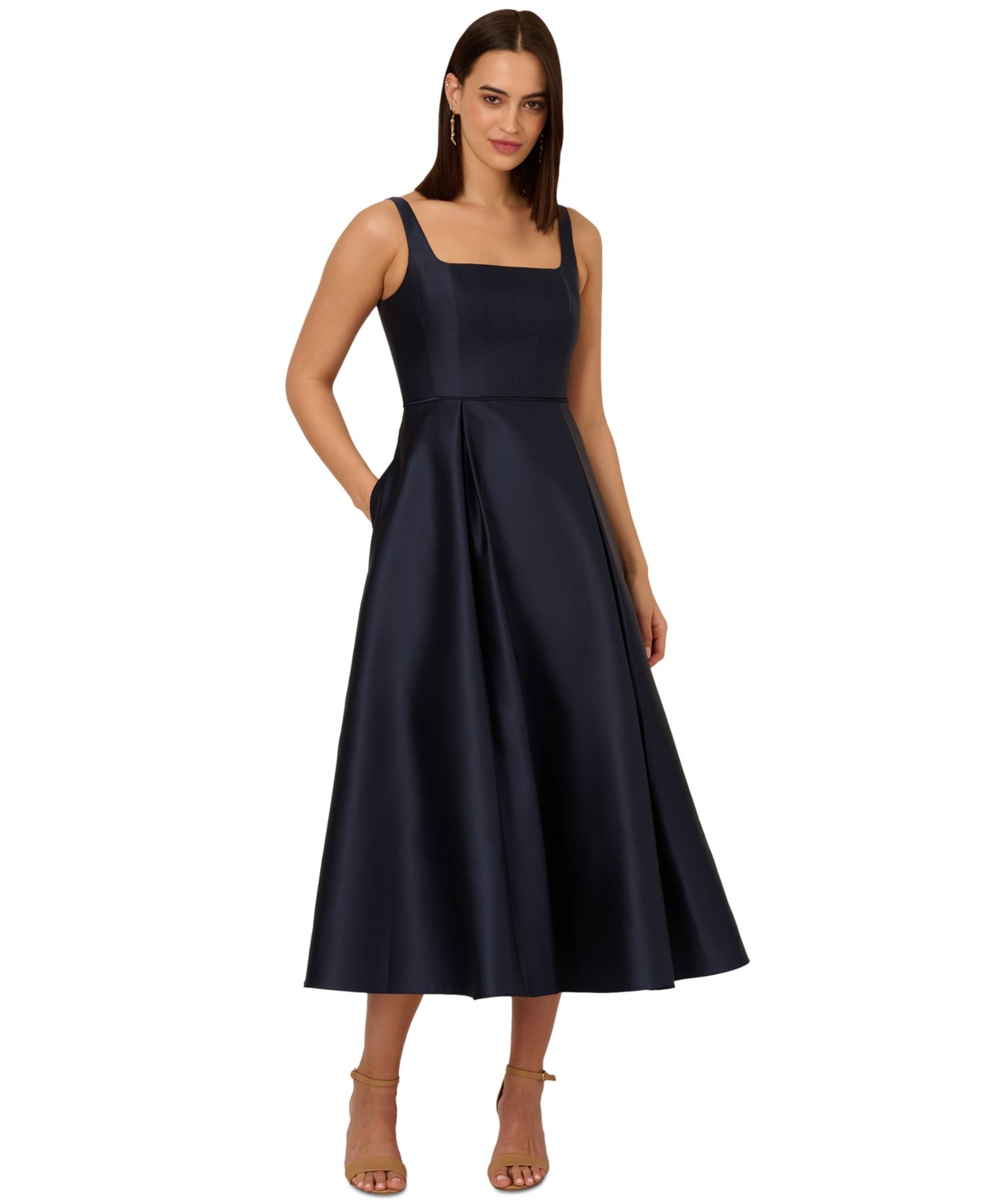 Petite Square-Neck Sleeveless Midi Dress