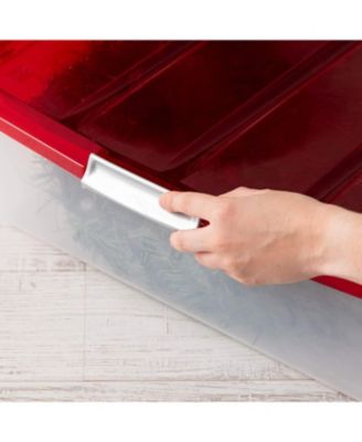 33 Qt. 3-pack Holiday Wreath Storage Container Box with Lid, Clear/Red