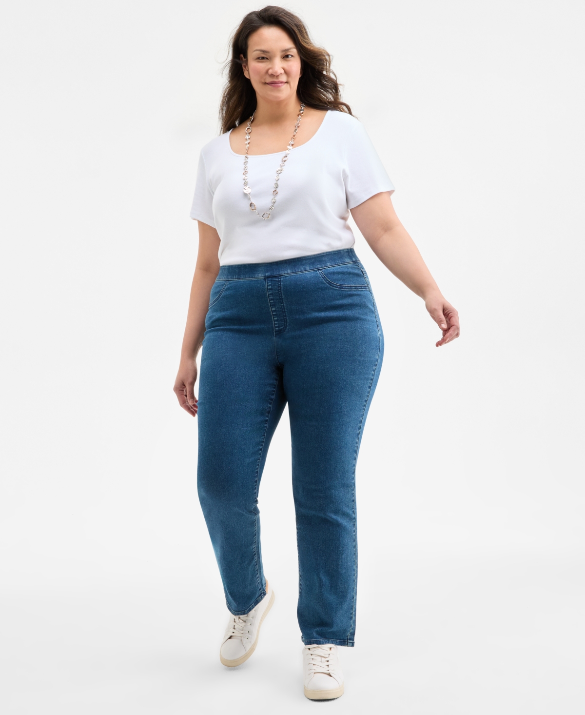 Plus Size Straight-Leg Pull-On Jeans, Exclusively at Macy's - Ashby