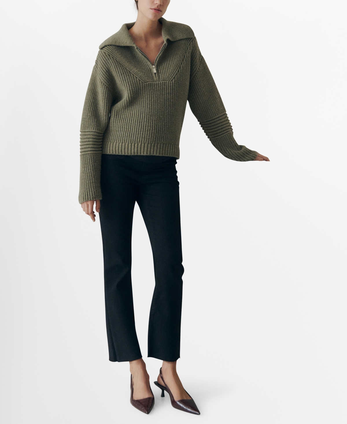 Mango Maternity Flared Cropped Jeans Black Denim In Black Denim