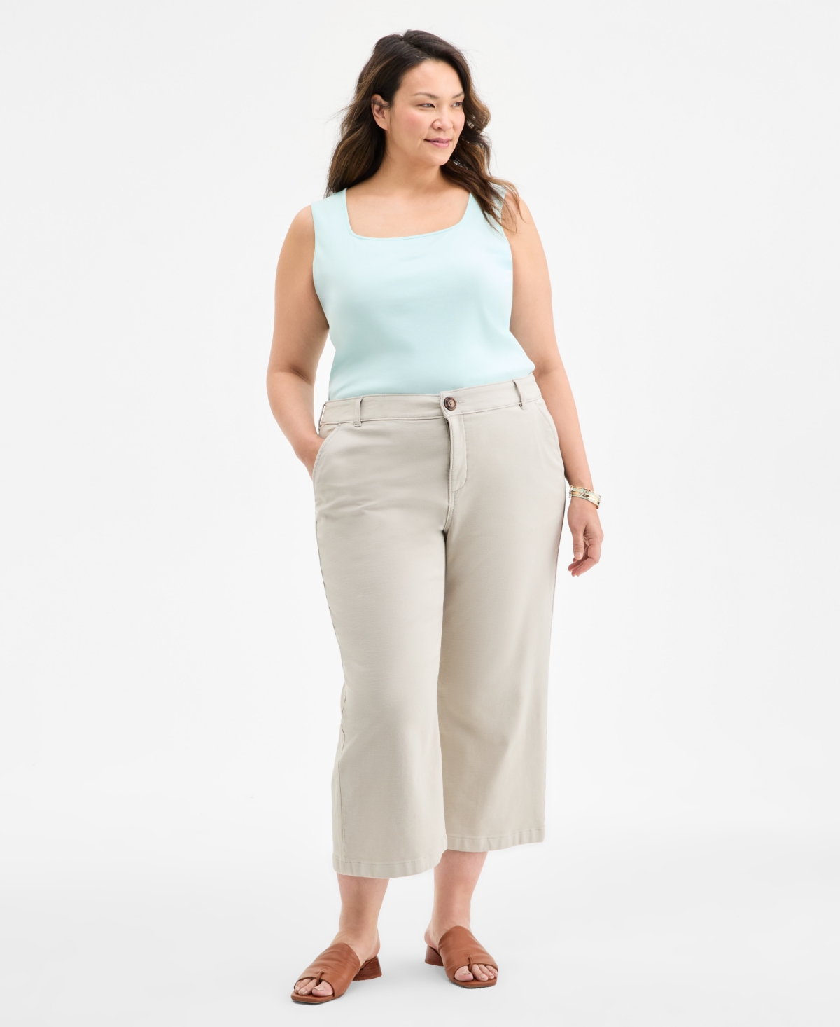 Plus Size Wide-Leg Cropped Pants, Exclusively at Macy's - Industrial Blue