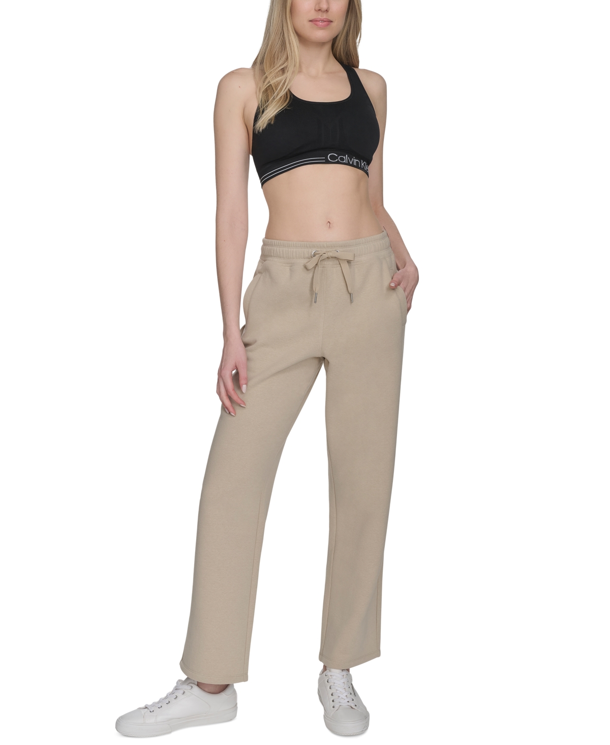 Calvin Klein Women's Fleece High-waist Relaxed Jogger Sweatpants In White Pepper