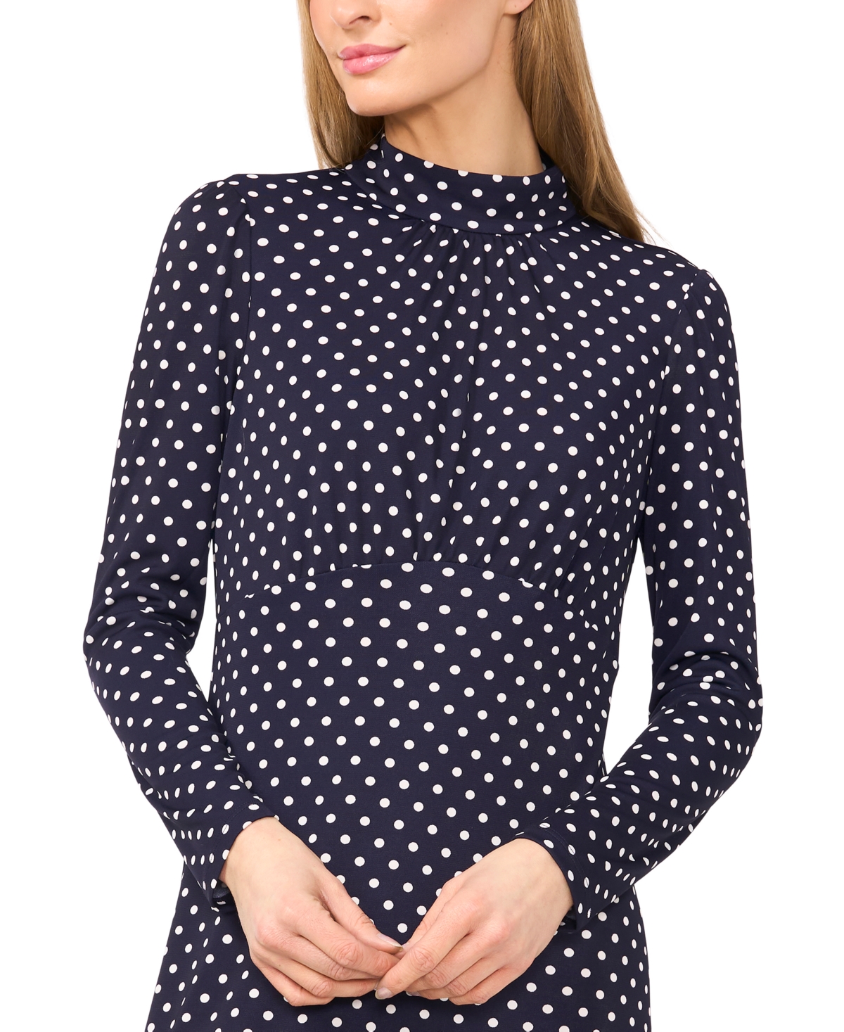 Cece Polka Dot Long Sleeve A-line Maxi Dress In Classic Navy