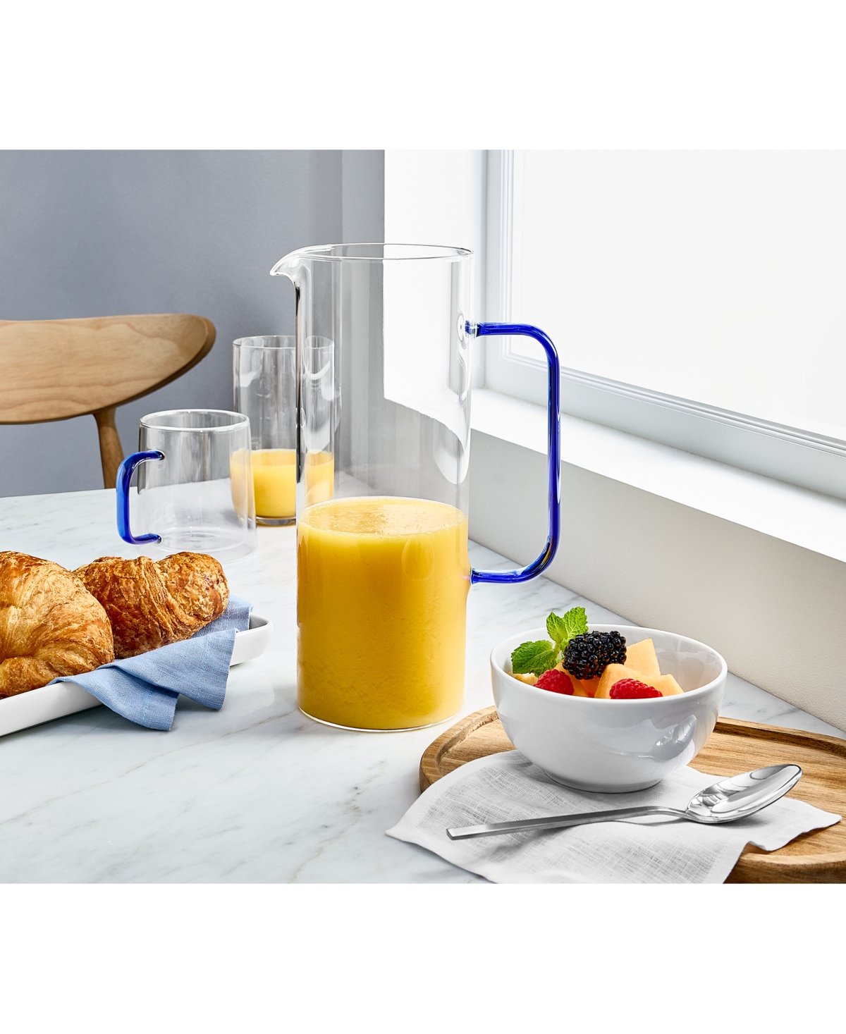 The Cellar Blue Handle Glass Mugs, Set Of 2, Exclusively At Macy's In Blue
