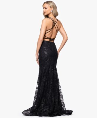 Juniors' Sequined Corset-Bodice Gown