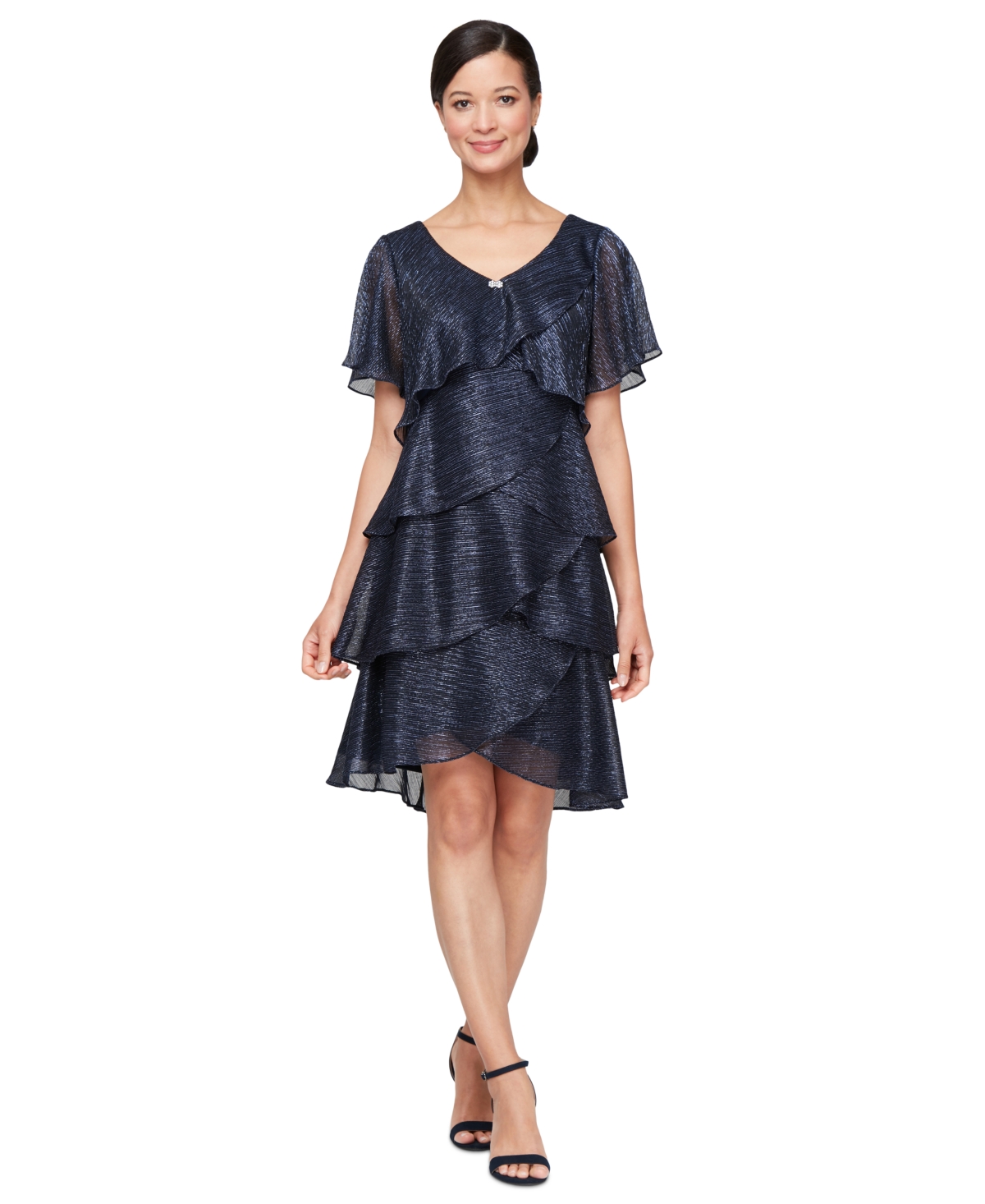 Sl Fashions Tiered Shimmer Shift Dress In Navy