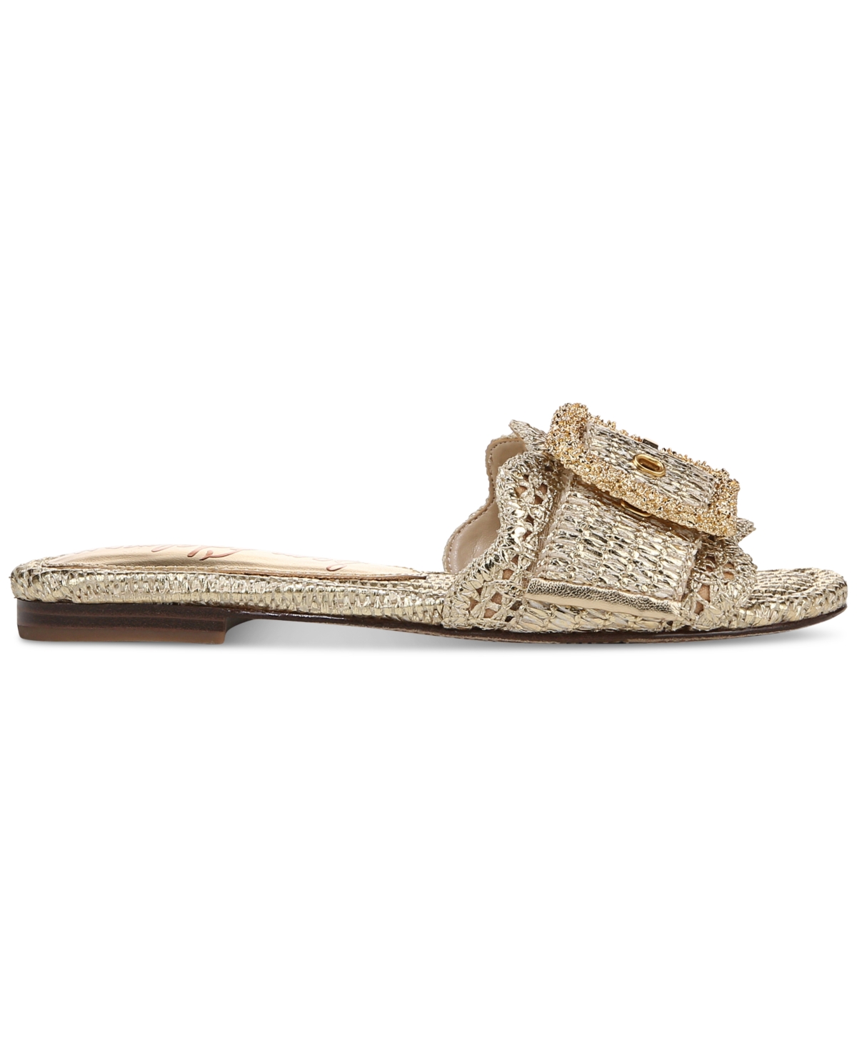 Shop Sam Edelman Women's Bambi Raffia Buckle Slide Sandals In Amber Gold