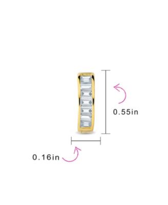 Baguette Cut CZ Huggie Hoop Earrings Sterling Silver